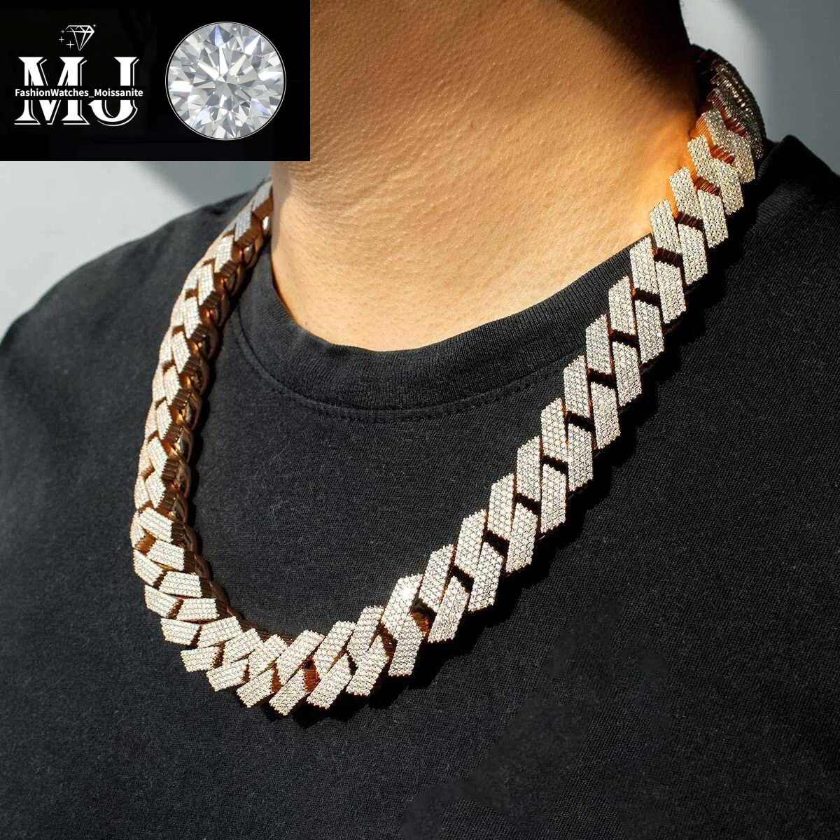 Necklace moissanite cuban link hip hop jewelry iced out chain 15-20mm 3 Rows Down Miami Dia Sier Vvs Moissanite custom pendant