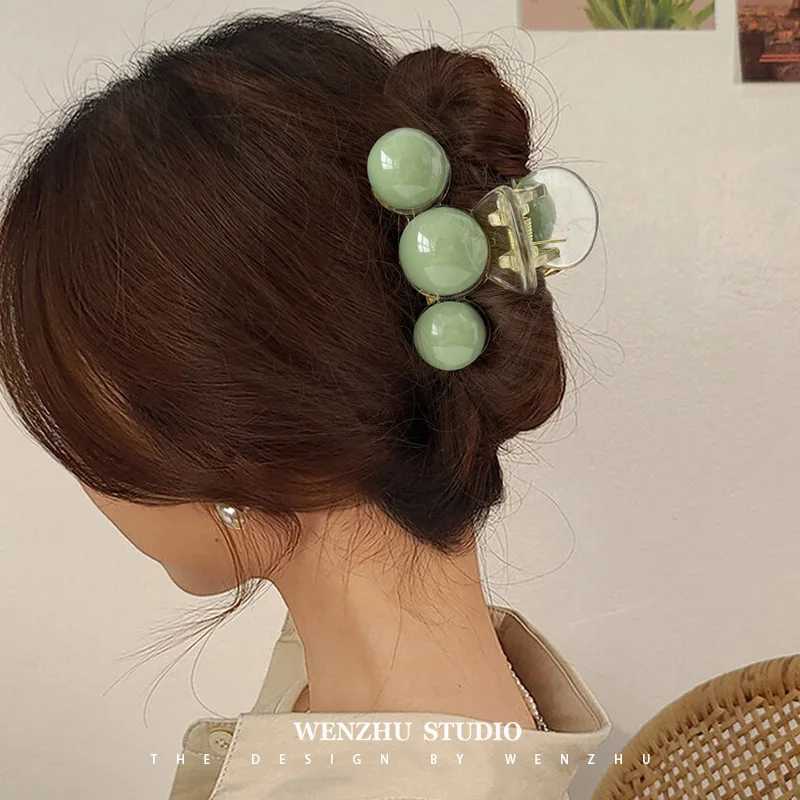 Ruoshui Women Fashion Big and Small Green Pearl Hair Claws Elegant Hair Clips Girls Washing Face Hair Accessories Hairpins Z250729