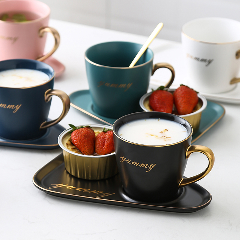 Ceramic Coffee Mug Set Nordic Style Tea Cup Tableware Tray Green for Home Office Cafe Stylish Design for Afternoon Tea for