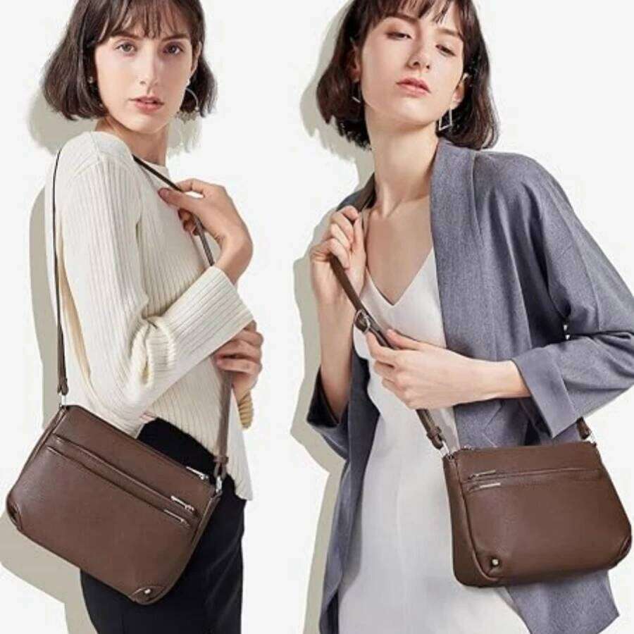 Women's Bags Designer Women's Bags Designer Solid Color Crossbody Bags For Women, Vegan Leather Shoulder Bags, Vintage Double Zipper Handbag