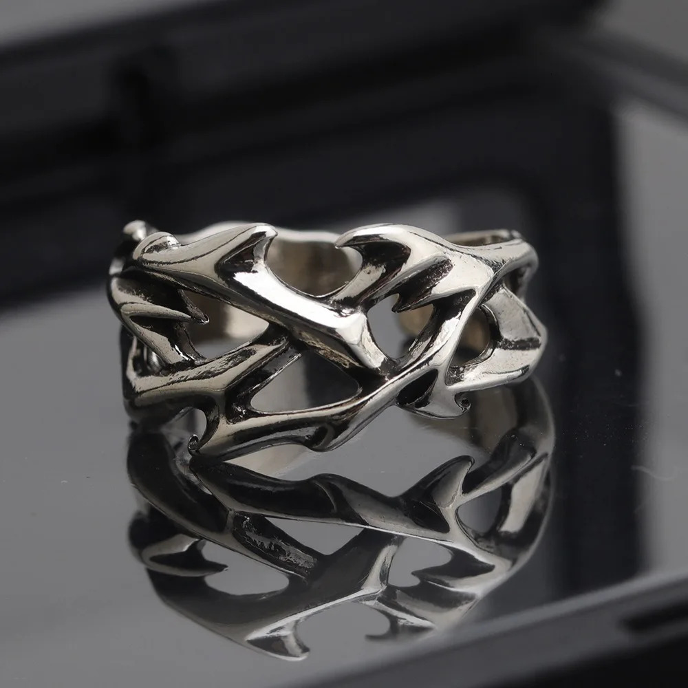 Creative Retro Irregularity Thorns Stainless Steel Opening Rings Gothic Punk Finger Ring for Men Women Personality Jewelry Gifts 250729