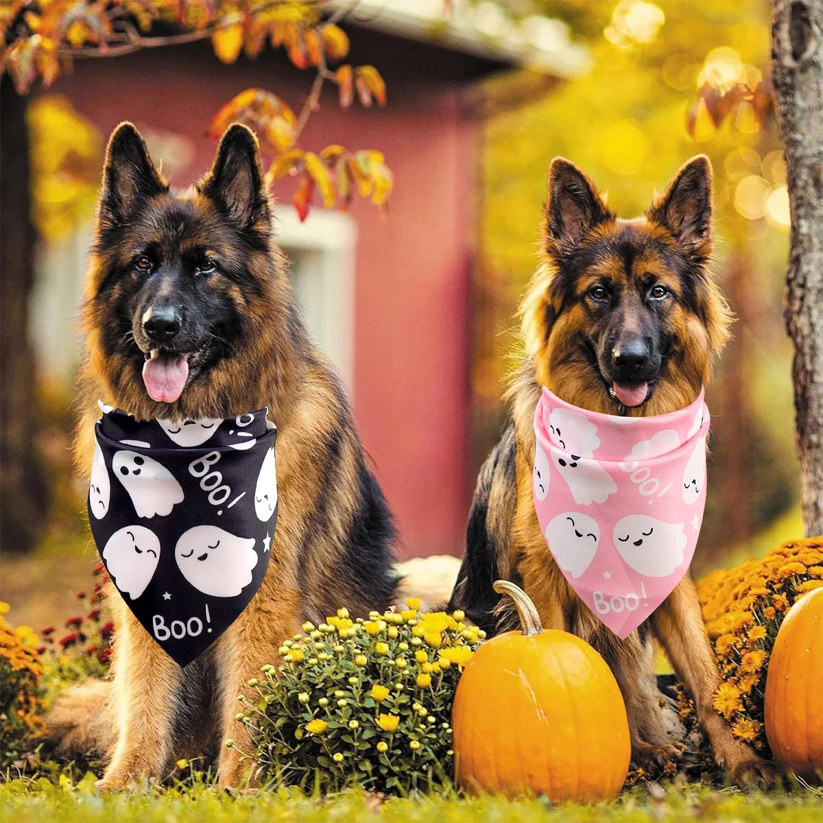 2 Pack Halloween Dog Bandanas Pink Black Ghost Boo Scarf Bibs Triangle Pet Costume for All Dogs Cats 250729