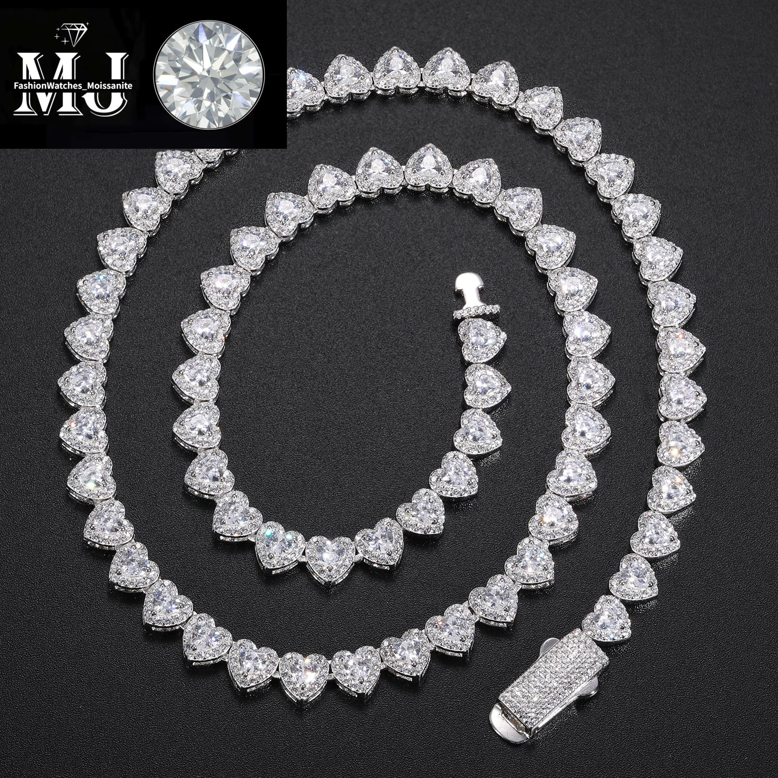 Hip Hop Jewelry Wholesale 7mm Sterg Sier Heart Cut VVS Moissanite Dia Iced Out Tennis Chain Necklace