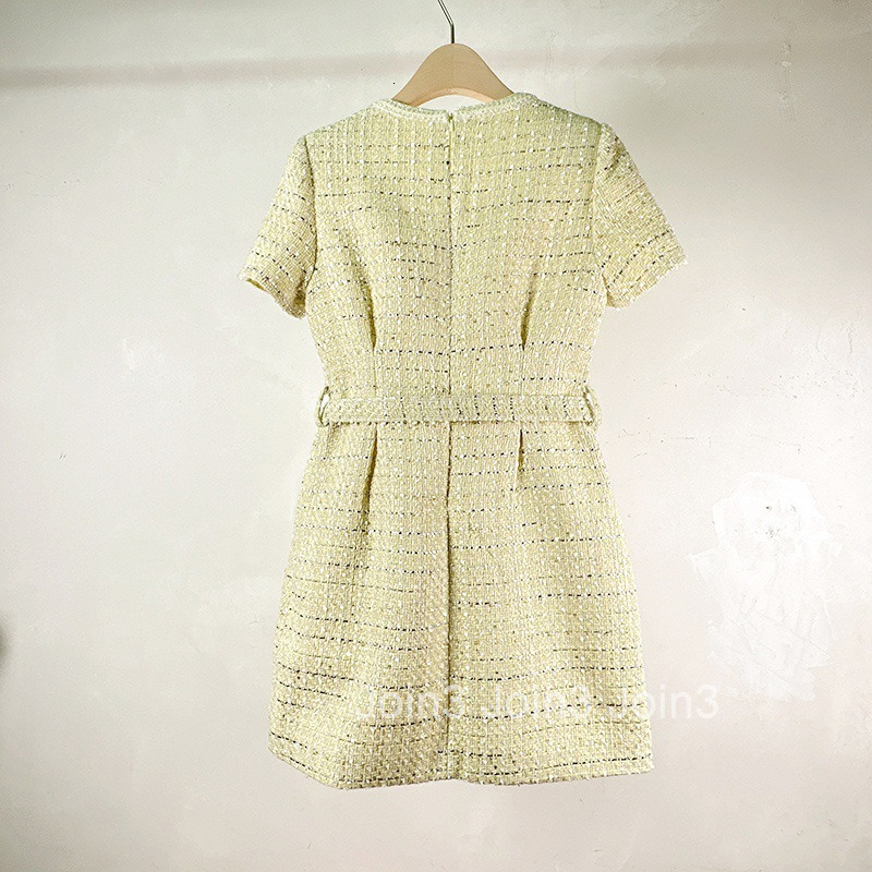 Trendy Summer Autumn Womens French Style Elegant Short Dress High-end Sense Modest Waist-cinching Short Sleeve Dress