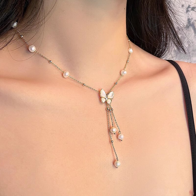 Freshwater Pearl Butterfly Mother-of-Pearl Necklace 2025 New Model Choker Sweater Light High-End Clavicle Chain Jewelry for Women