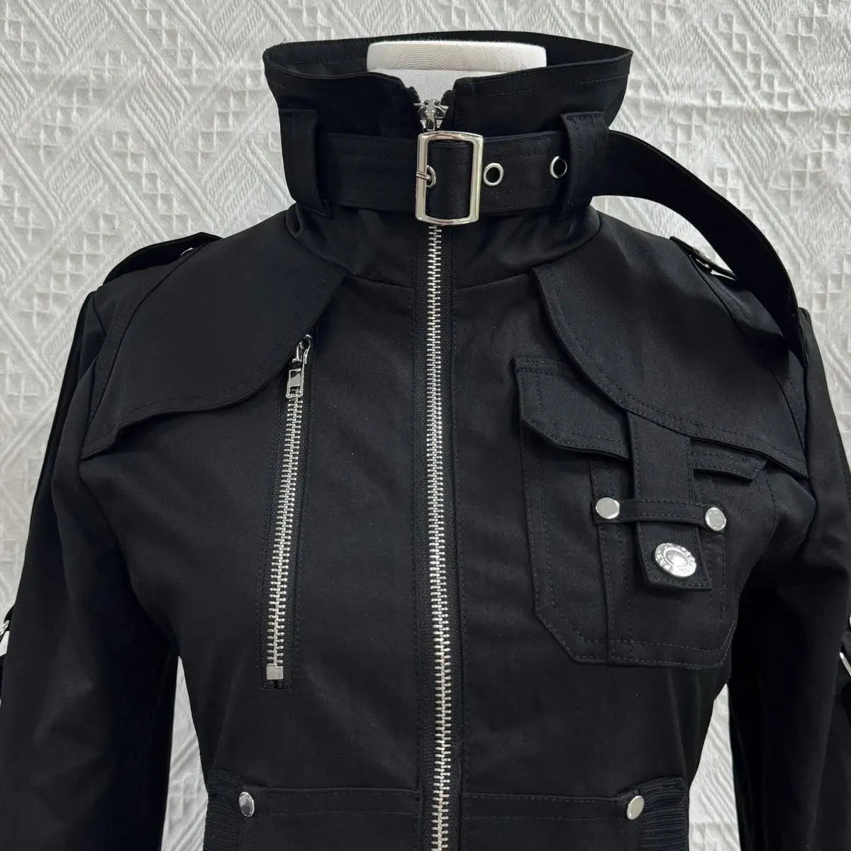 Techwear Style Hip Hop Punk Retro Moto Biker Jacket Outerwear Vintage Y2k Cargo Stand Collar Casual Black Outerwear 250729