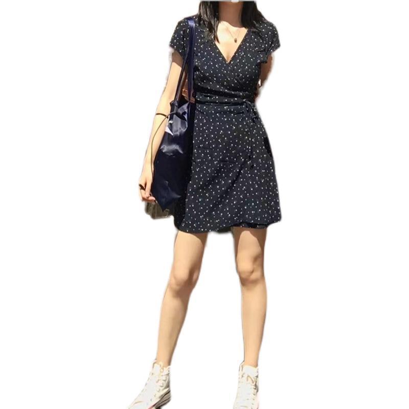 Large Size Short Floral Dress with Summer Polka Dot Design Niche Fairy French Tea Break Hot
