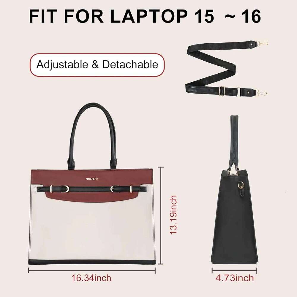 Luxury Designer Niche Ladies Inch Laptop Portable Waterproof Leather Decorative Buckle Work Briefcase Large Capacity