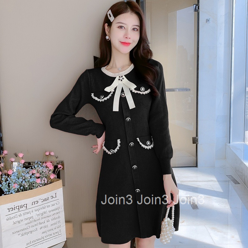 Autumn Winter New Festive Red Party Slim Elegant Knitted Thick Long Sleeve Dress Short Dress for Women