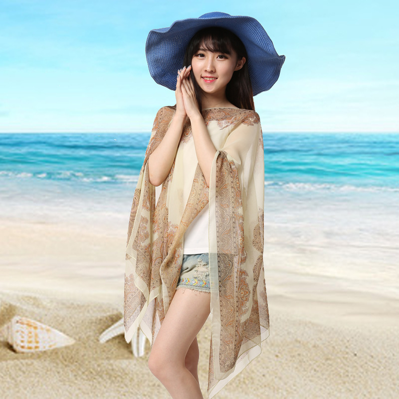 K1524 Summer scarf sun protection shawl cycling driving chiffon scarf women's beach scarf super large thin beach towel