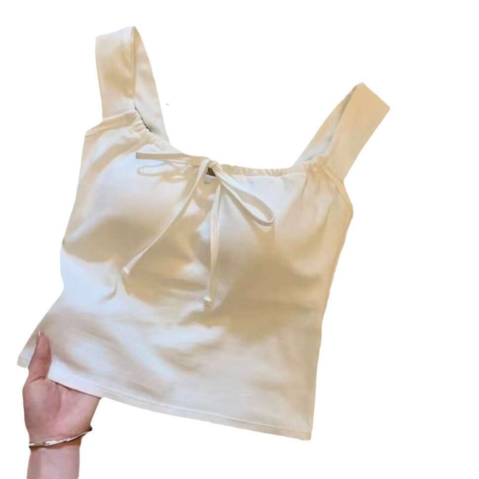 Designer T Shirt New Style Padded Square Neck Vest With Straps Slim Fit Summer Outerwear Versatile Girl Bow Wide Shoulder Strap