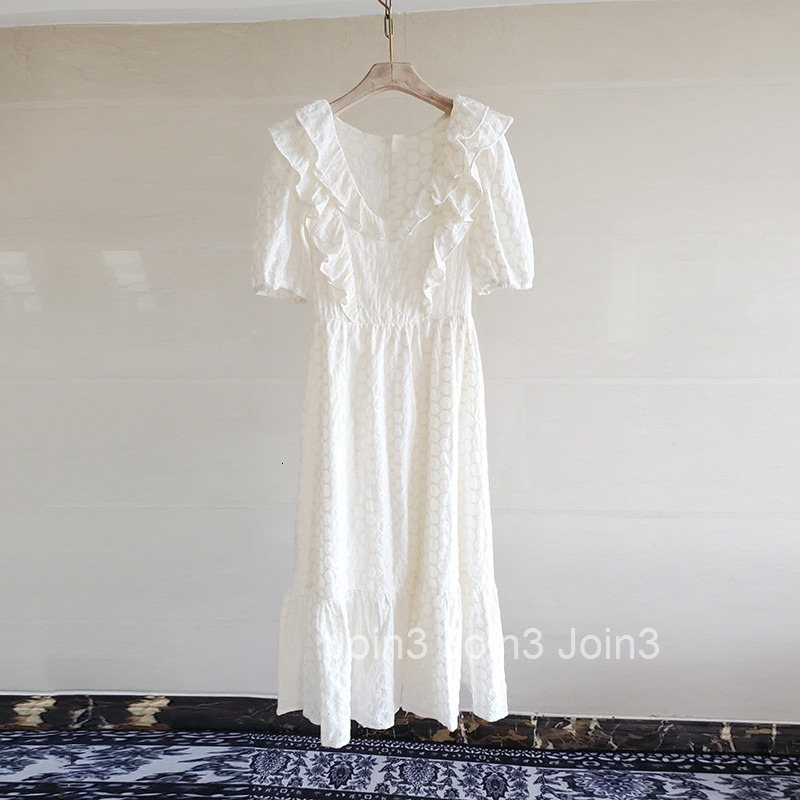 Summer New Internet Celebrity French Design High Waist V-neck Ruffle Dress Embroidered Short Sleeve Dress Long Dress