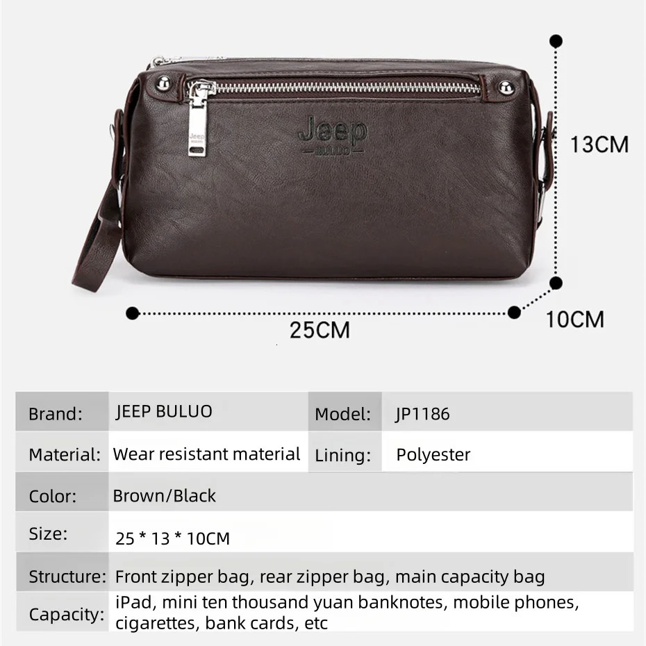 BULUO Fashion Big Mans Handbags High quality Leather Clutch bag Wallet Purse Large Capacity Business Brown 250723