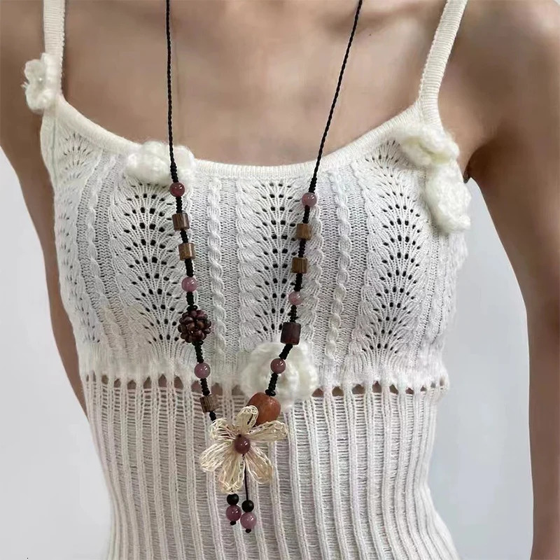 Flower Wood Vintage Cute Elegant Summer Necklace Women Jewelry Trendy Fashion Delicate Party Gifts Personality Accessories QD131 250729