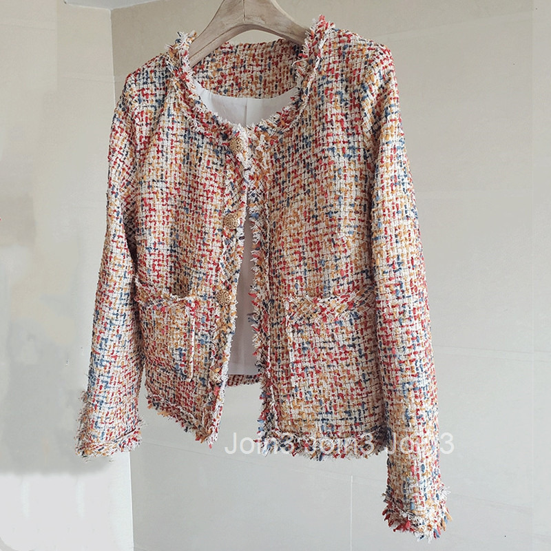 Autumn New Style Elegant Tweed French Chic Short Coat for Women Trendy with Tassel Pockets