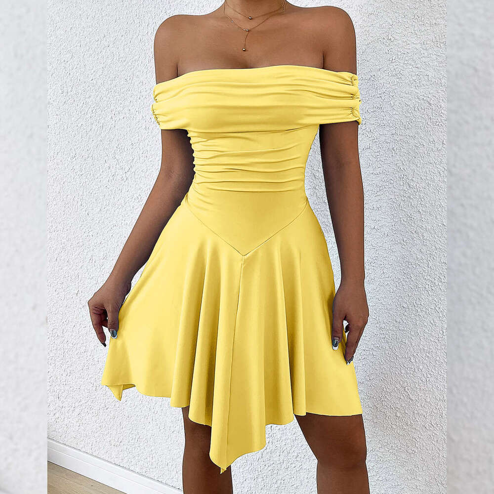 Summer New Women's Off-Shoulder Irregular Strapless Slim Sexy Dress B5