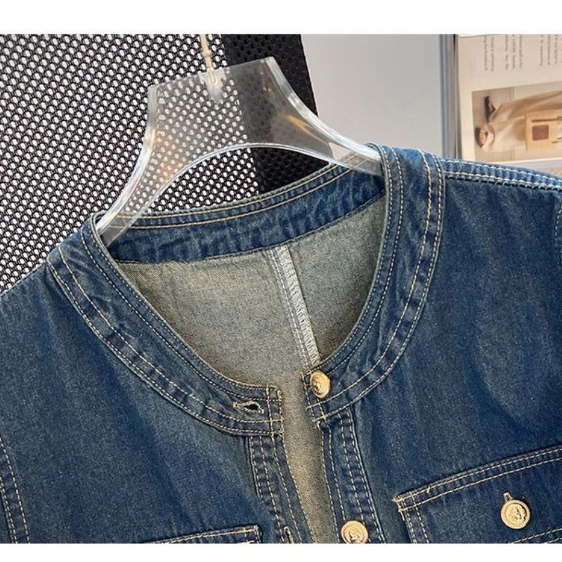 Streetwear Womens Denim Jackets Short Sleeve Summer Jean Jacket Outwear Clothing Fashion Retro Vintage Coat Cropped Tops w250729