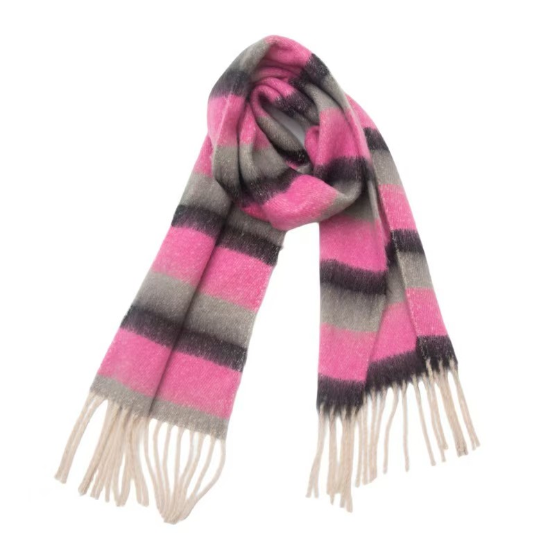 T1336 new thickened scarf European and American autumn and winter men's and women's circle yarn thick tassel striped scarf