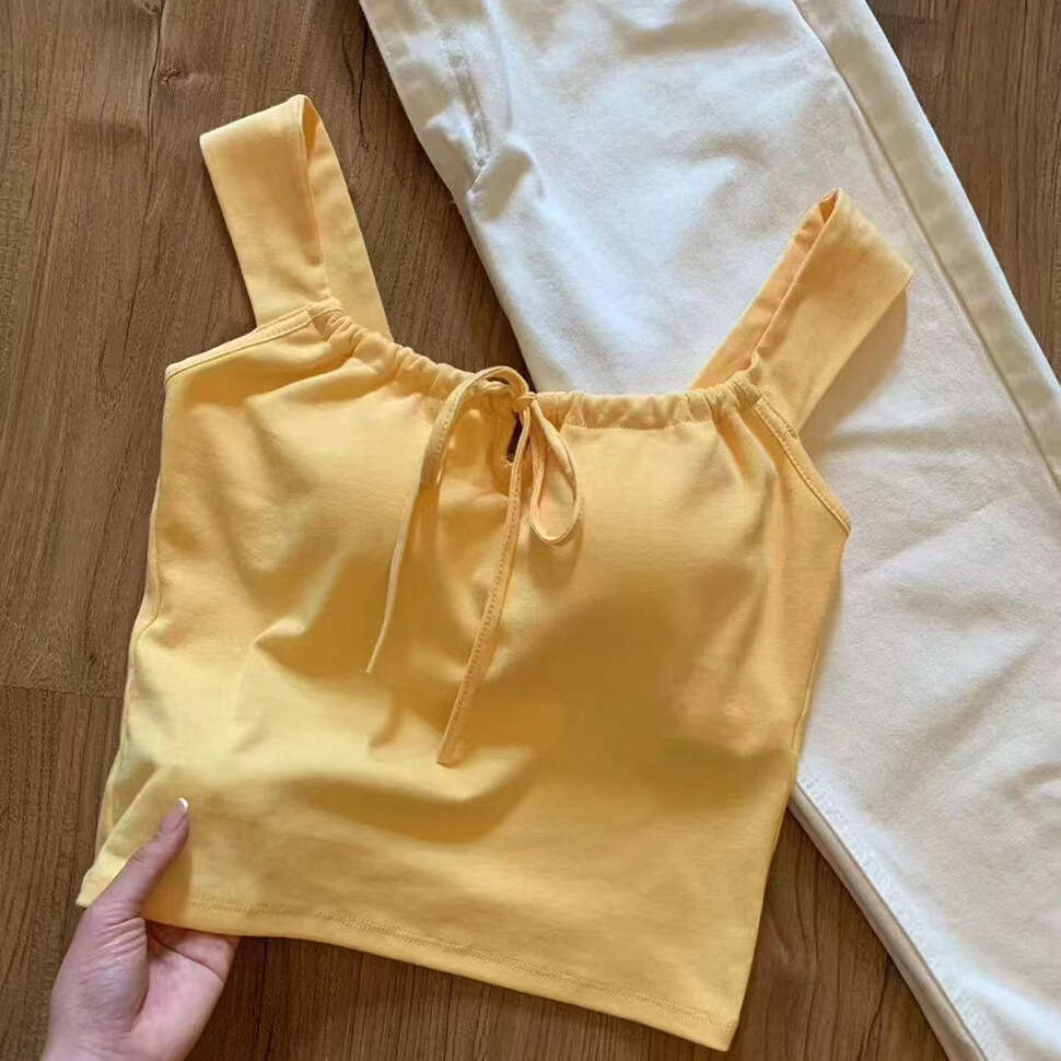 Designer T Shirt New Style Padded Square Neck Vest With Straps Slim Fit Summer Outerwear Versatile Girl Bow Wide Shoulder Strap