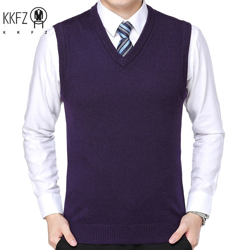 Autumn Winter Mens Solid Color Vneck Knitted Vest Casual Fashion Warm Sweater Versatile Top 250729