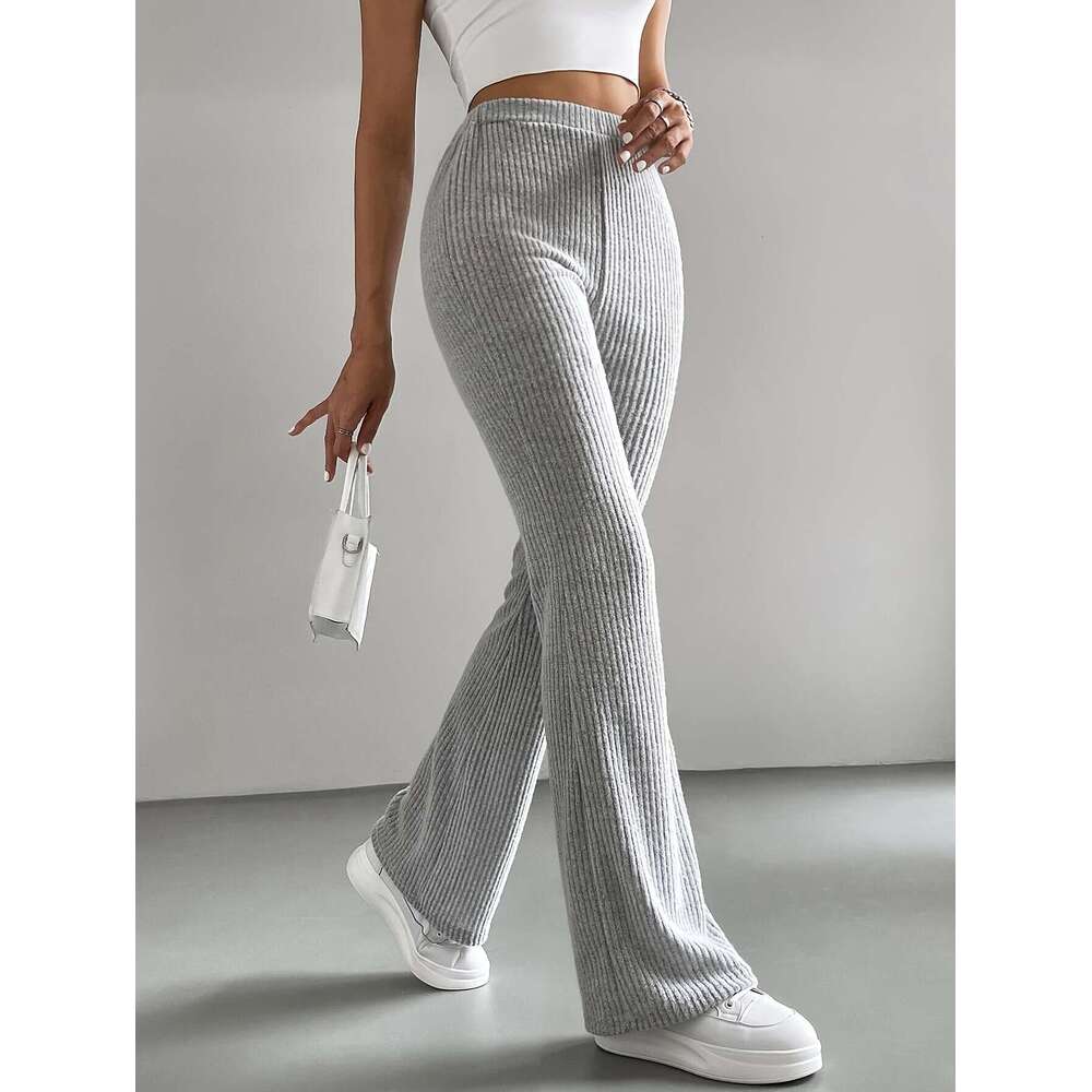Designer T Shirt 2025 Cross-Border Spring And Autumn New Flared Pants Women's Solid Color Casual Pants Ribbed Knit Fashion Versatile Slim Fit Lon