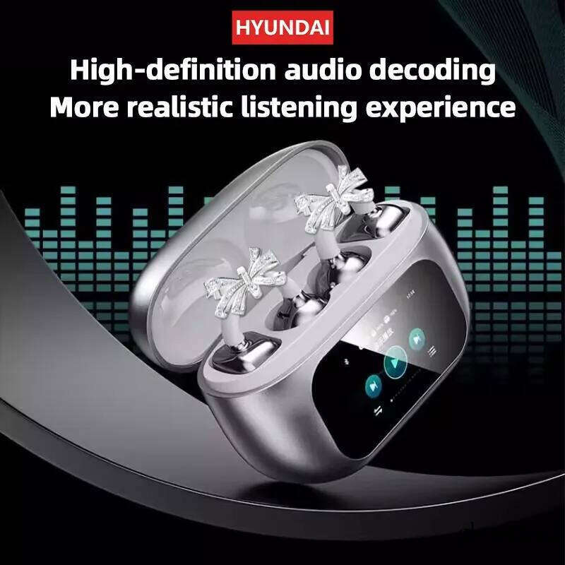 HYUNDAI Top Butterfly Headphones Design LCD Full Color Touch Screen Audio Wireless For Music Phone Calls With Earrings Bow Tie Suower C02