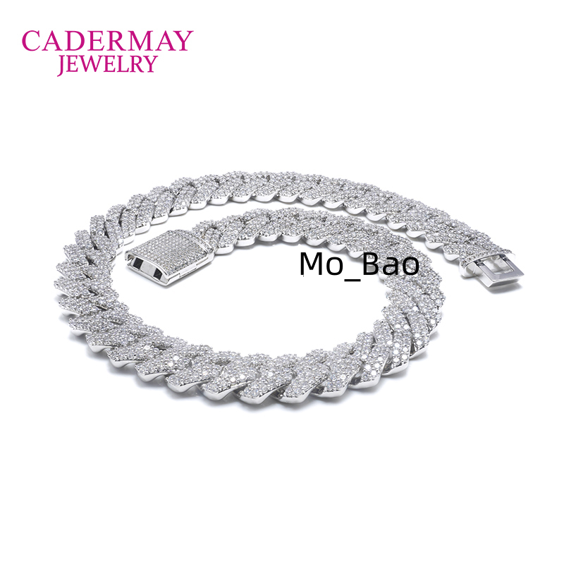 Cadermay Hip Hop Jewelry 14mm Round Moissanite Diamond Pure 925 Silver Cuban Link Chain Necklace Coutom Price