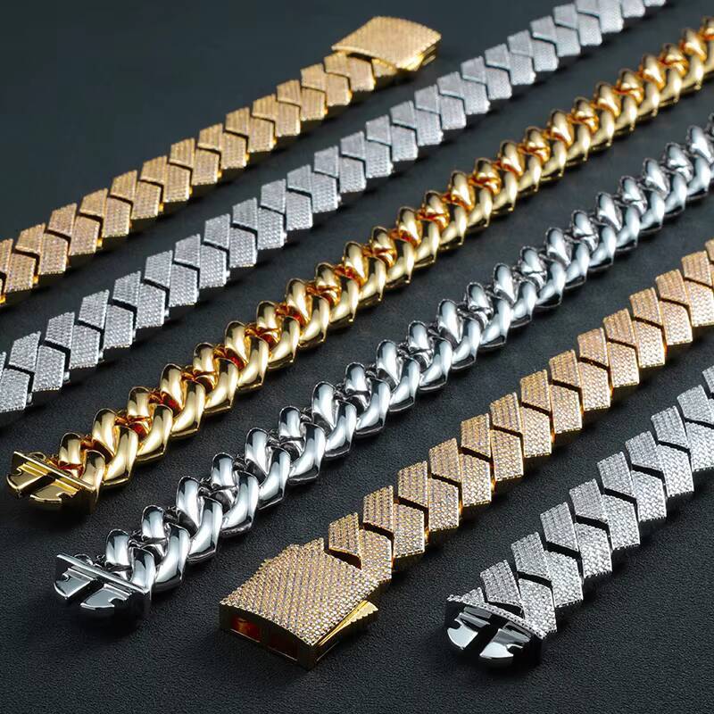 Wholesale 925 Silver Cuban Link Necklace for Men 20mm Width 4-Rows Moissanite Diamond CZ Hip Hop Style
