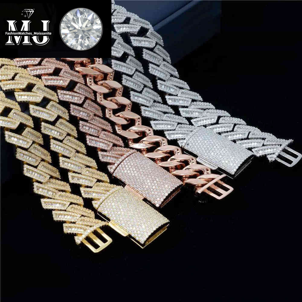 18mm Moissanite Iced Out Dia Gold Chain Necklace Real 14k White Miami Cuban