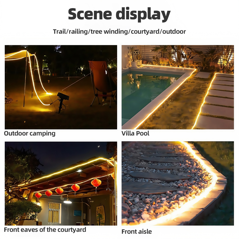 Solar Strip Self-Adhesive Waterproof Courtyard Villa Atmosphere Outdoor Super Bright LED Line String Flashing Light