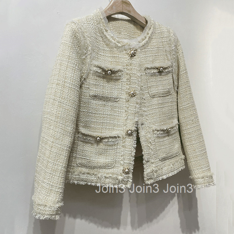 French Style Thick Woolen Tweed Small Fragrance Down Jacket for Women Thickened Winter New Fashion Tassel Stylish Youthful