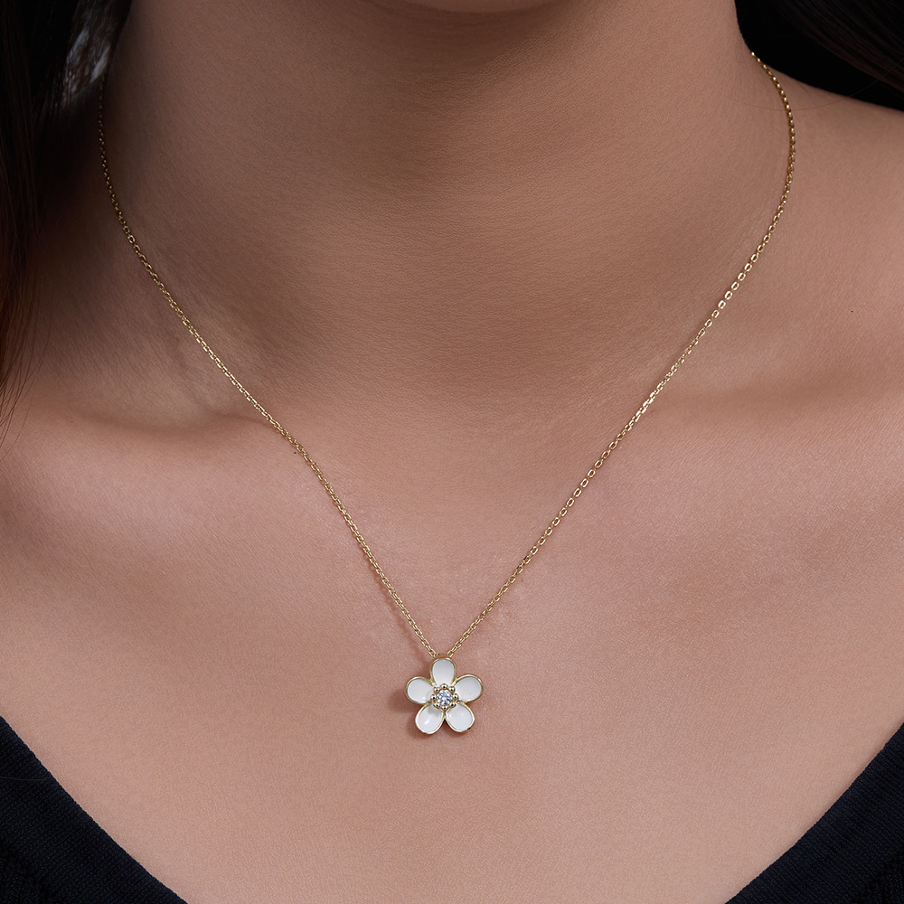 S Pure Sier Inlaid Dia Oil Drop Small Flower Pendant Necklace for Women Versatile Hot-Selling Ins Style Collarbone Chain Jewelry for Women