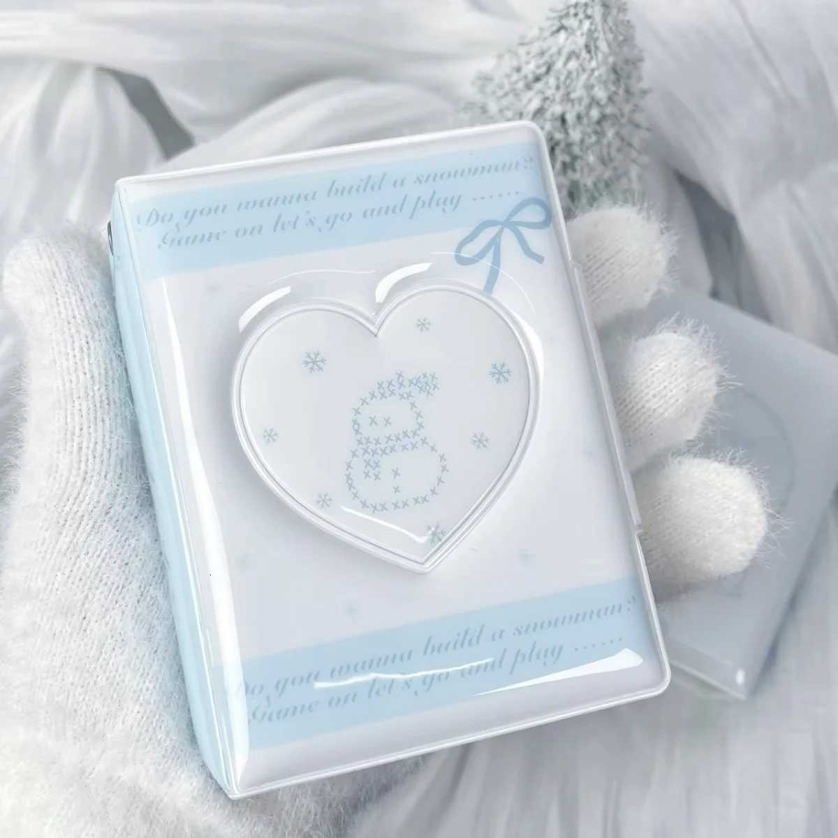 Blue Bow Snowman Crystal Ball Mini Photo Album Large CapaciTY Photo Card Holder PU Material Pop Idol Photo Card Holder Suitable for CelebriTY Album Ca