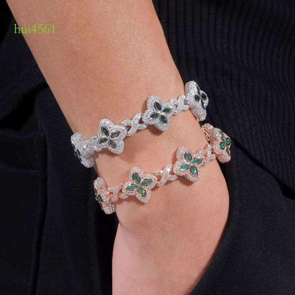 New 15mm Marquise Flower Design Hip Hop Jewelry Iced Out Unisex Cuban Link Chain Sier Moissanite Bracelet
