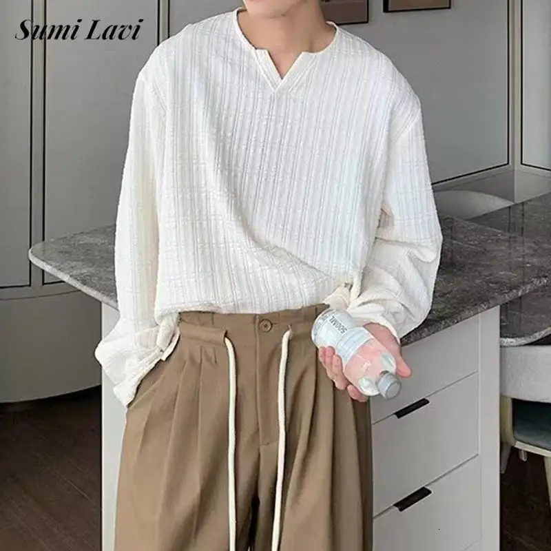 Daily Leisure Mens Long Sleeve T Shirts Autumn Outdoor Fashion Solid Color Ribbed T-shirts Mens Casual Pullover Tee 250723