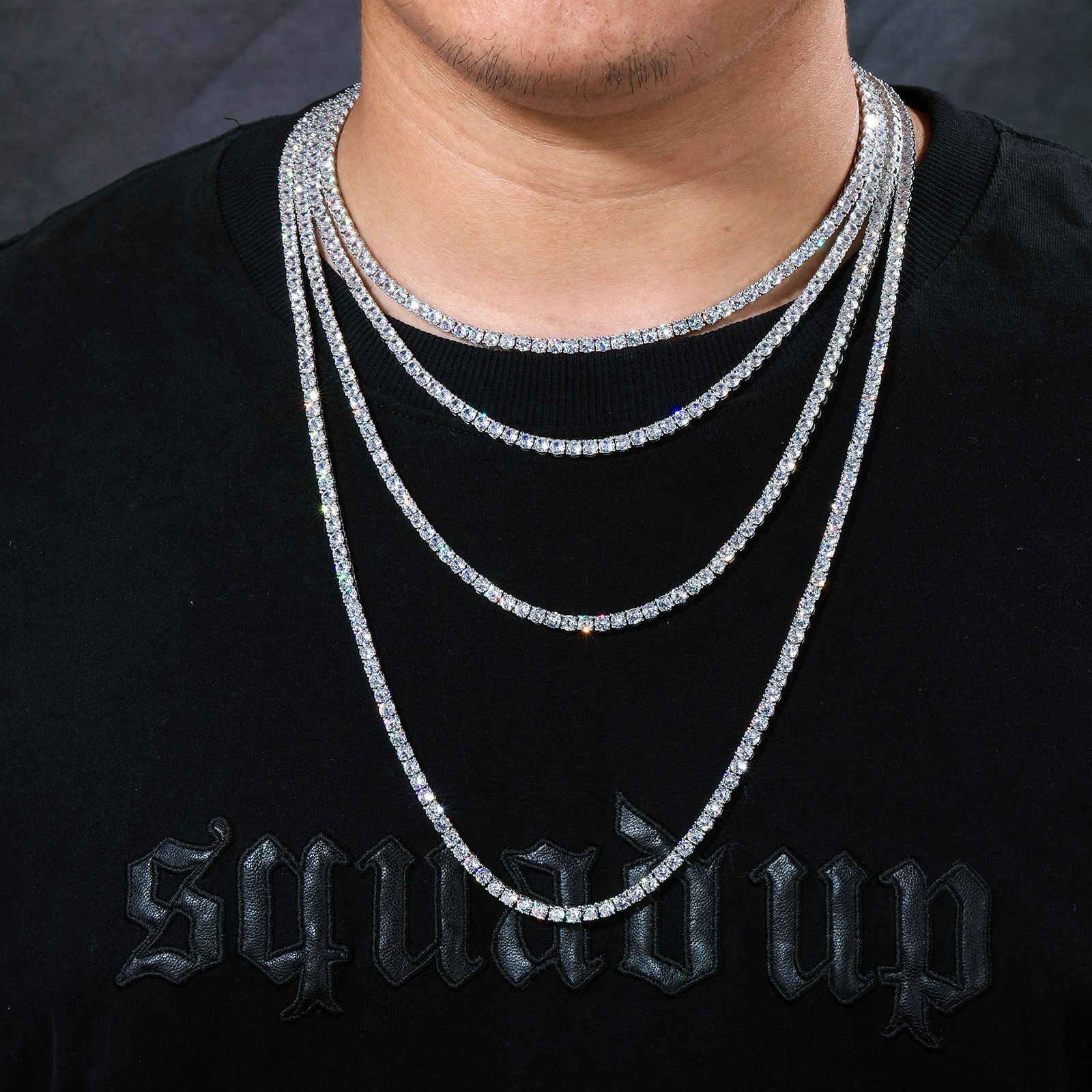 Classic Single Row Zircon Tennis Chain Bracelet Hip Hop High-end Personality Men's Necklace Jewelry