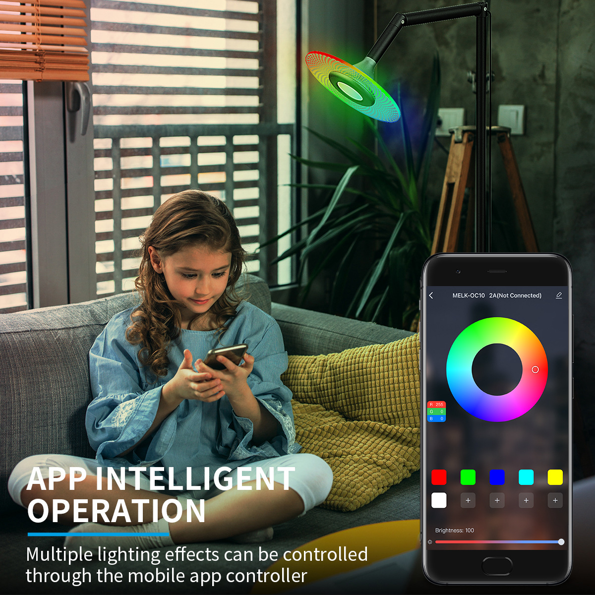 High - Quality Bluetooth - Enabled 360° Rotating Smart Floor Lamp - RGB Ambient Lighting with Bendable Styles for Versatile Decor--HCP058