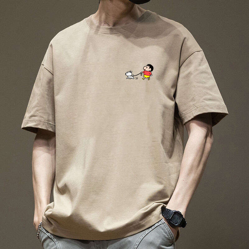 Designer T Shirt Heavyweight Pure Cotton Hong Kong Style Short Sleeve T-Shirt For Men Summer Cartoon Loose Trendy Ins Couple Matching Top Graphic Tee 