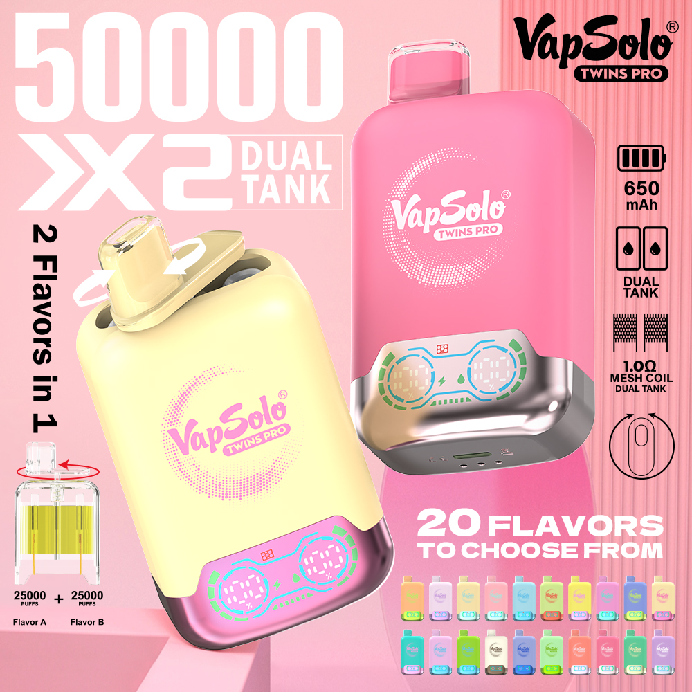 Original Vapsolo twins 50000 50K PUFFS Disposable Vapes Dual Mesh Coil tank 2in1 E Cigarette 20K Puffs Rechargeable 650mAh Battery Pre-filled Vozol Vaper pen