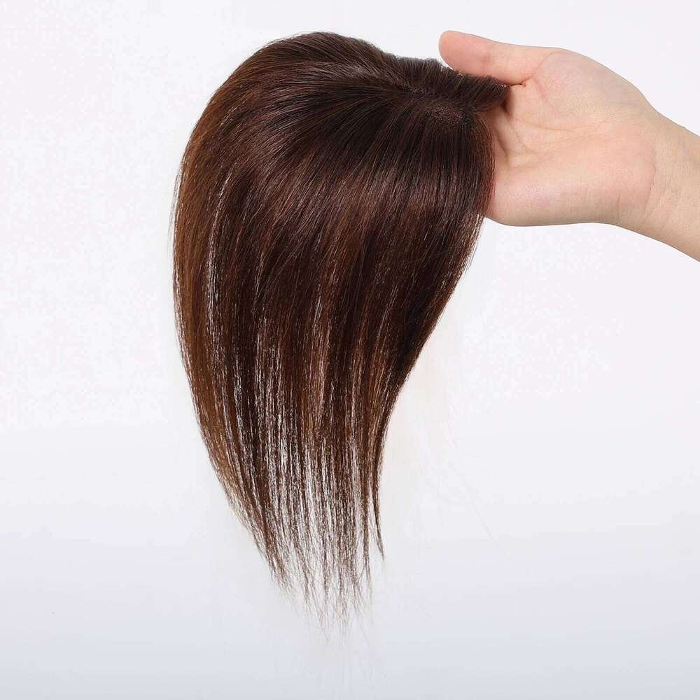 10 Inches Dark Brown for Women 100% Remy Human Hair Pieces Clips in Middle Part Silk Base Topper