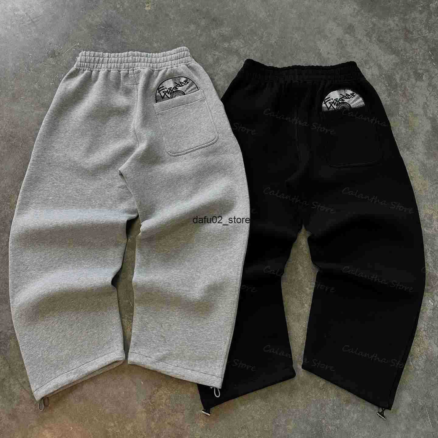 Disc Baggy Joggers Black Oversized Drawstring Flannel Lined Elastic Waistband Casual Streetwear Workout Daily Pants Petite Y2KT250524 Q250801