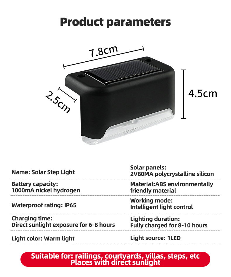 Solar Outdoor Waterproof Courtyard Villa Fence Landscape Decoration Stair Railing Step Wall Light