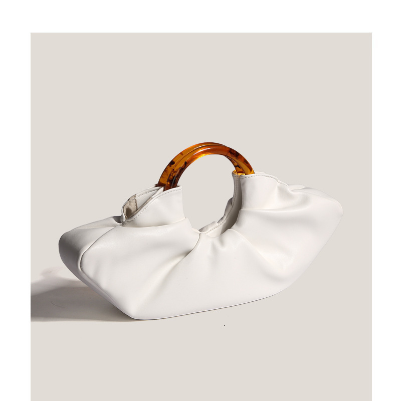 DHAL Niche Ox Horn Internet Celebrity Same Style Acrylic Ring Handbag Women's Wrinkled Cloud Clutch Dumpling Bag