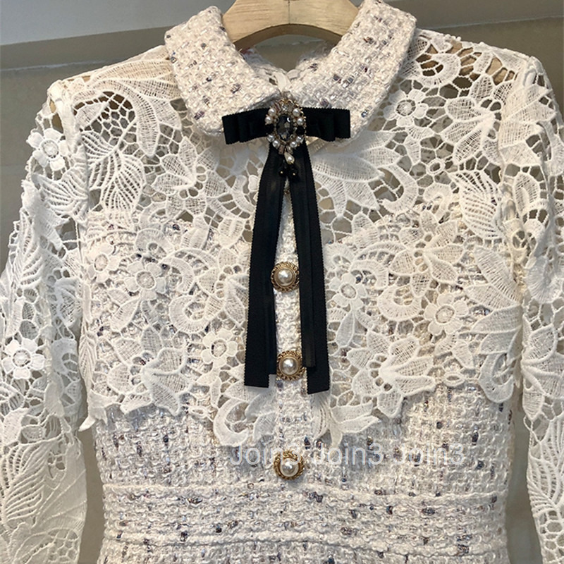 French style western-style bottom A-line skirt autumn/winter fashionable slimming thick floral woolen dress with heavy stitching texture