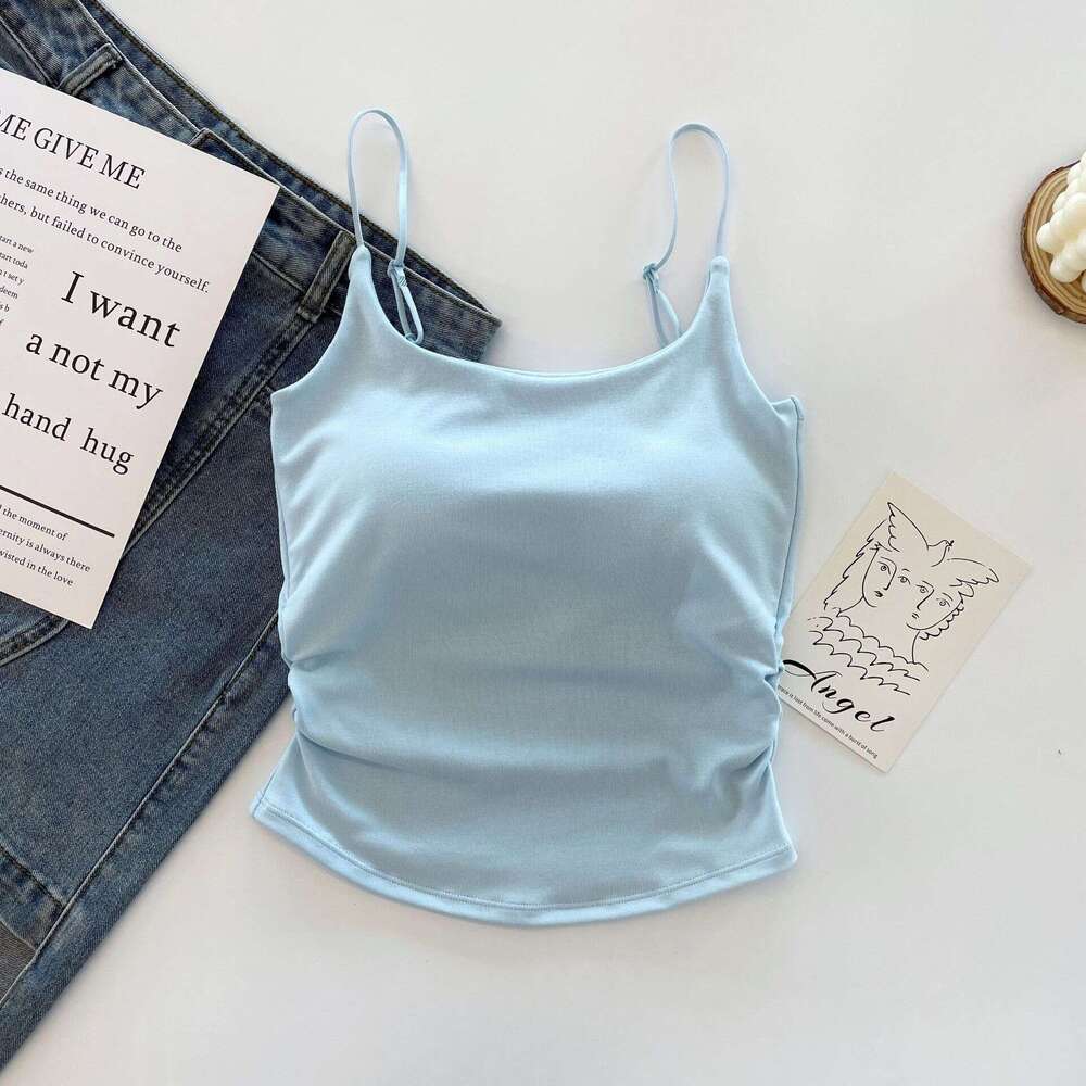 Designer T Shirt Pure Desire Style Sweet And Spicy Design Pleated Camisole With Chest Pad For Women, One-Piece Cup, Inner And Outer Wear, Beautiful Ba