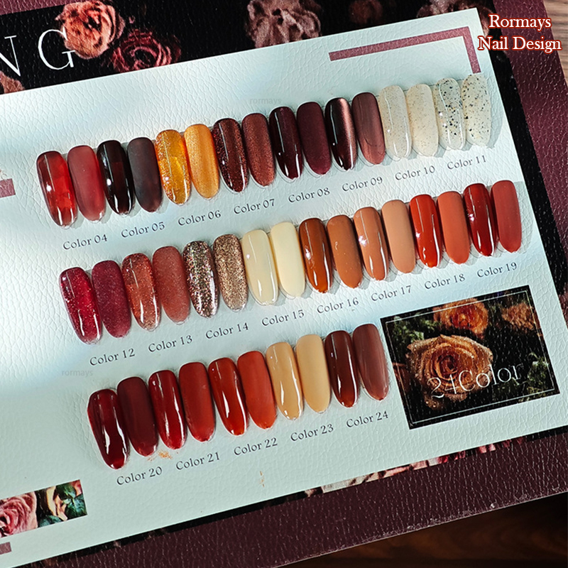 Rormays autumn and winter red brown gel polishing 24PCS mixed varnish semi permanent immersion coffee UV primer nail salon amber nail wholesale gel fa