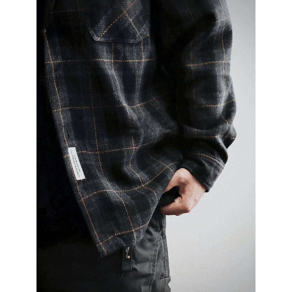 Mens Flannel Shirts American Vintage Streetwear Thick Plaid Oversized Cargo Long Sleeve Loose Fit Casual Workwear Autumn Winter 250728