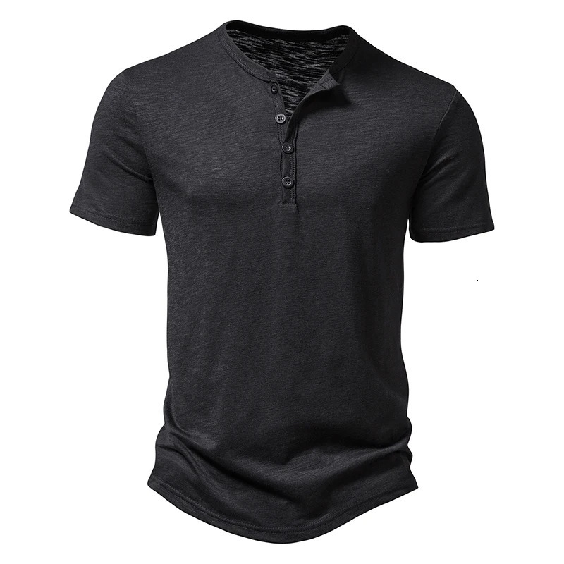 Henley Collar Summer Mens Casual Solid Color Short Sleeve TShirt For Men Fashion Button Polo Male High Quality Top Tees Shirts 250729