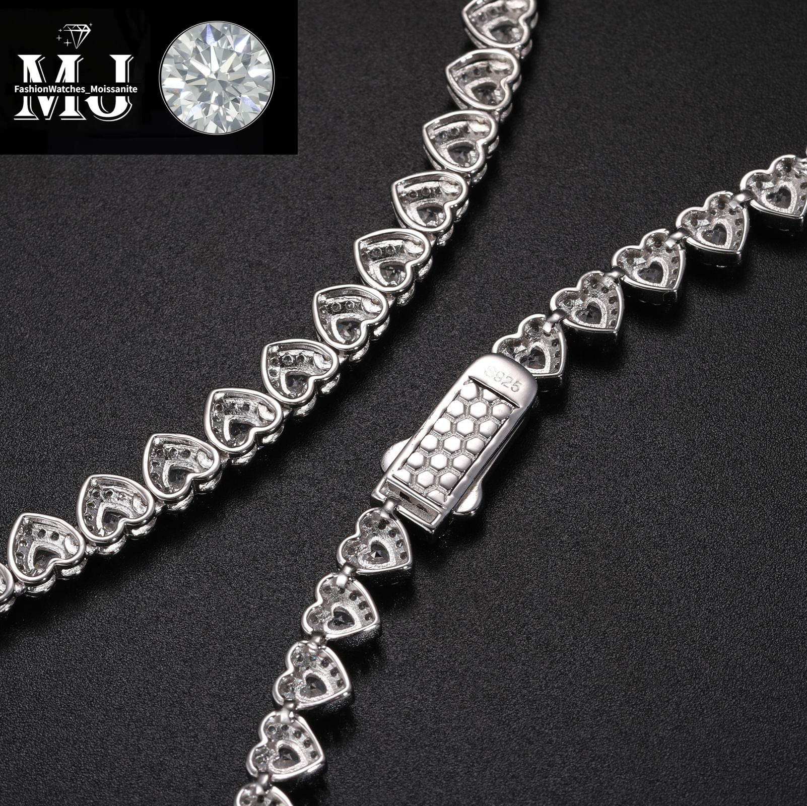 Hip Hop Jewelry Wholesale 7mm Sterg Sier Heart Cut VVS Moissanite Dia Iced Out Tennis Chain Necklace