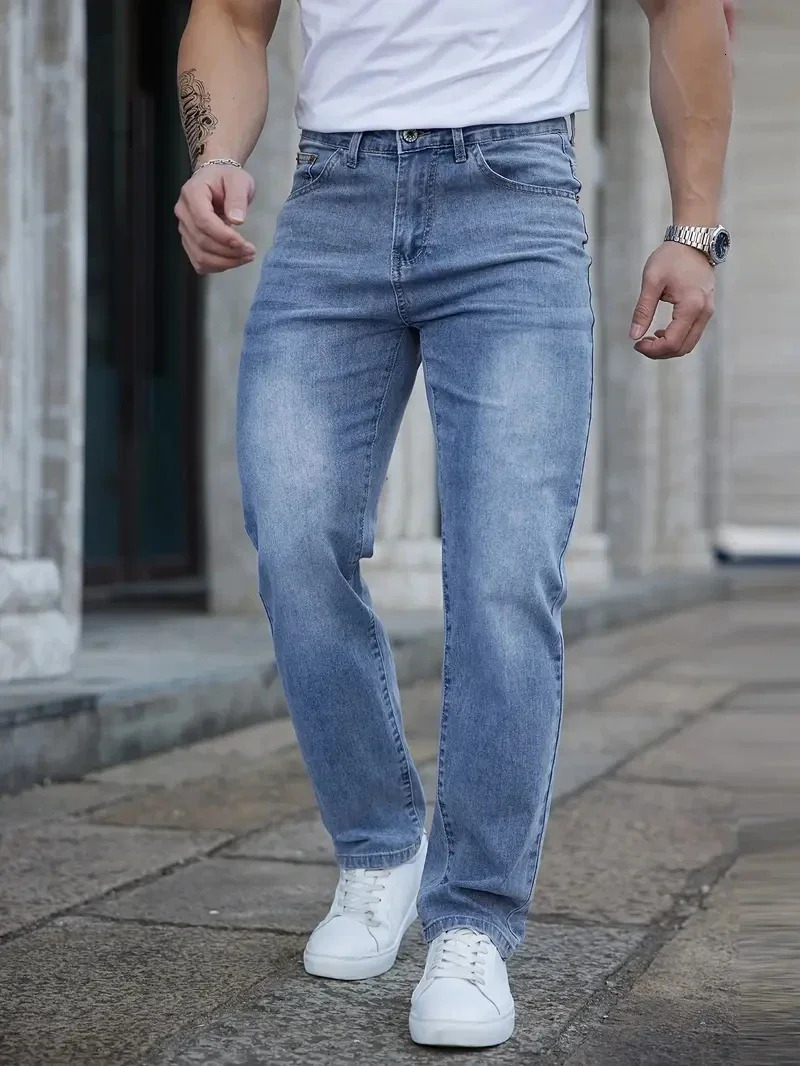 Summer Thin Mens Stretch Baggy Jeans Elastic Waist y Business Casual Straight Denim Trousers Classic Style Male 250729